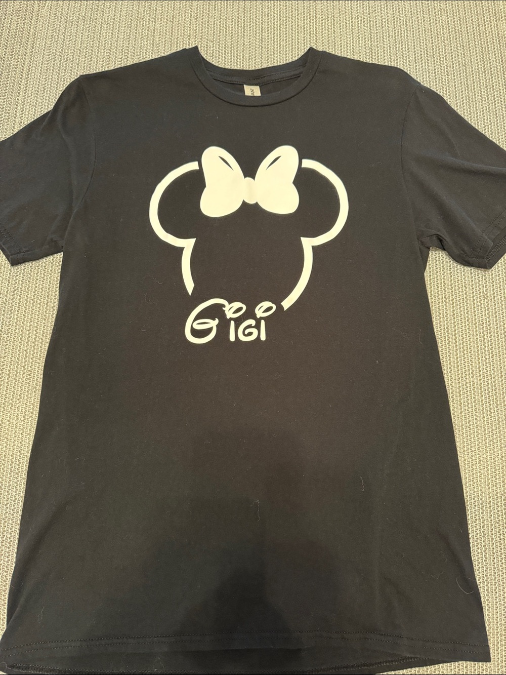 Gildan Black Short Sleeve Tee with Minnie Mouse and Gigi cream Graphic